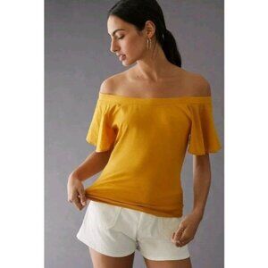 Maeve Anthropologie Off-The-Shoulder Flutter Blouse Top Solid Yellow XS